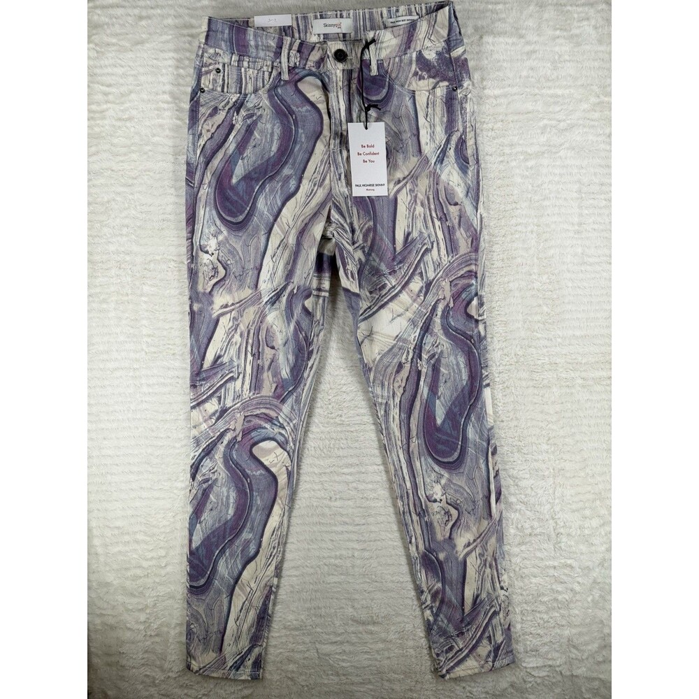 Skinnygirl Paul High Rise Skinny Jeans NWT Purple White Marble Swirl Size 10/30